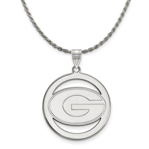 Sterling Silver U. of Georgia Large Circle Pendant Necklace...